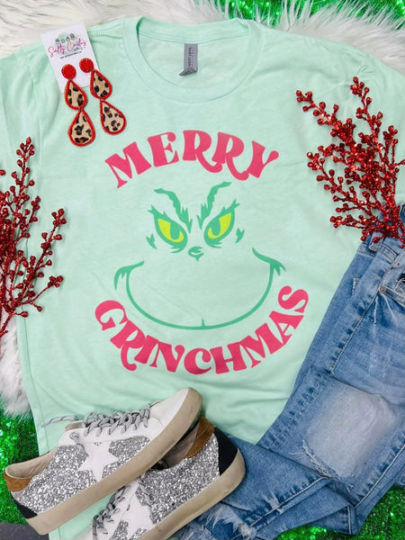 Merry Grinchmas Face Mint Tee