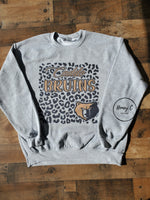 Caddo Bruins Leopard background w/mascot sport grey sweatshirt
