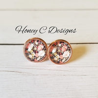 Black Floral on rose 12mm